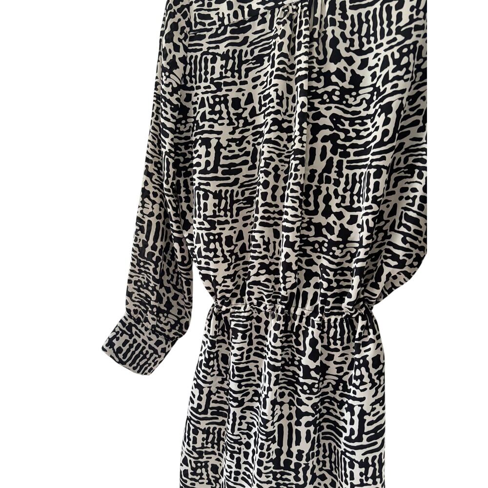 GLAM Women’s Black White Abstract Print Shirt Dress Size Small Tie Waist Mini - Picture 11 of 11